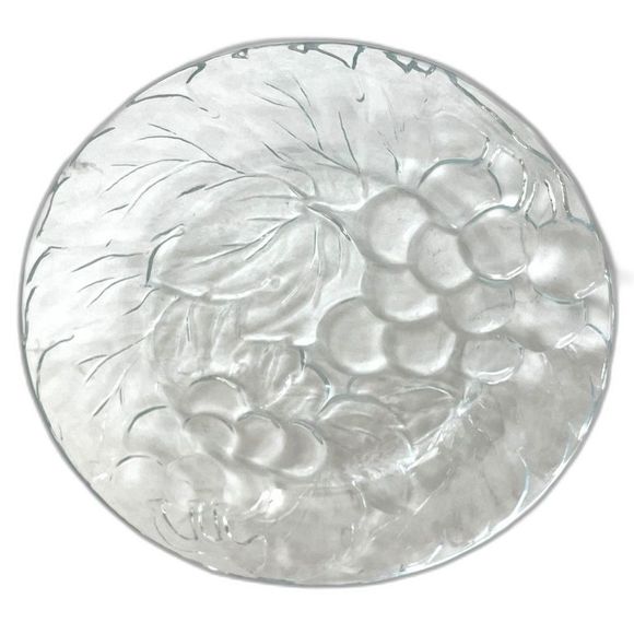 4 Vintage Clear Heavy Glass Embossed Plates Grape Leaf Design KIG Indonesia 7" - Picture 1 of 6